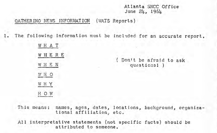 SNCC WATS Line Instructions & Policies, James Forman. SNCC. June 24-26, 1964 