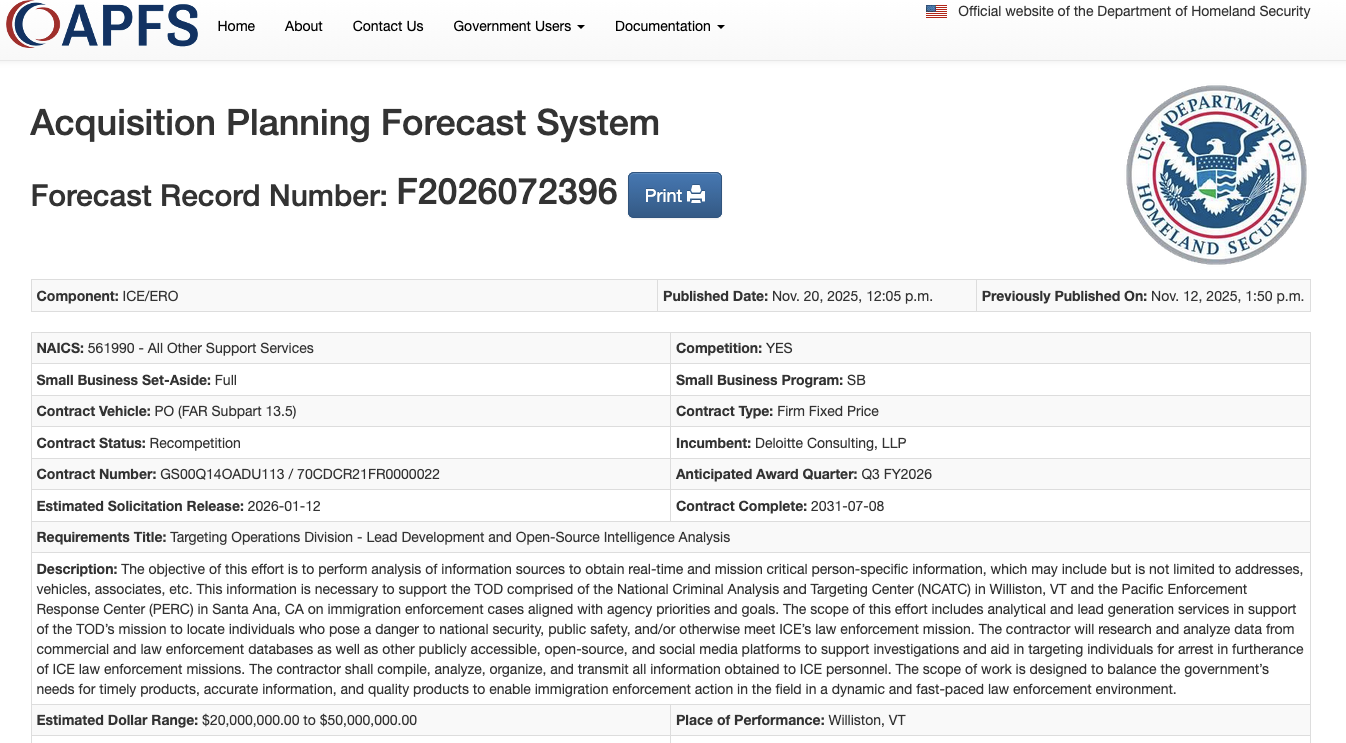 Results for a proposed contract for open source intelligence 